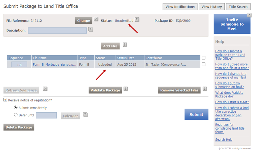 Land Title Package Statuses | LTSA Help